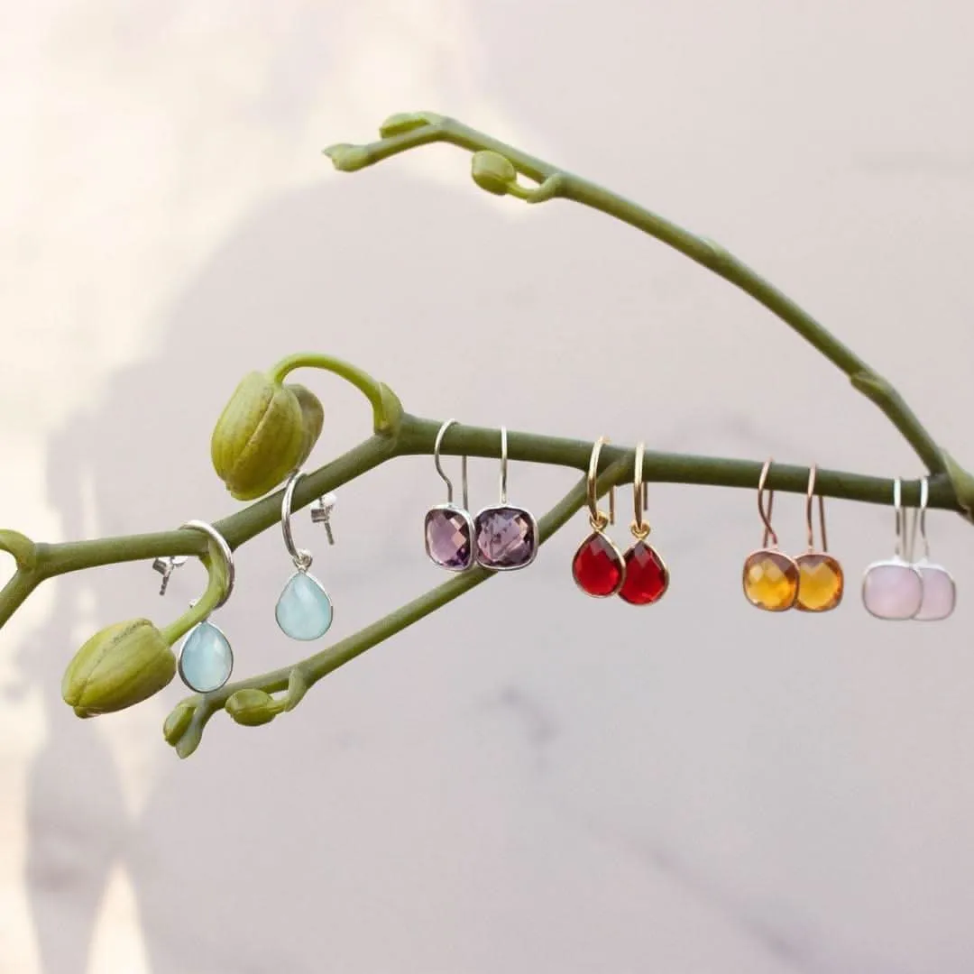Aqua Chalcedony Hoop Earrings | Silver | March Birthstone