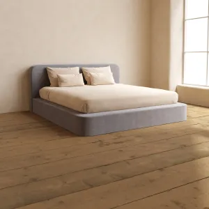King Upholstered Platform Bed   Headboard | Plush Weave in Ash
