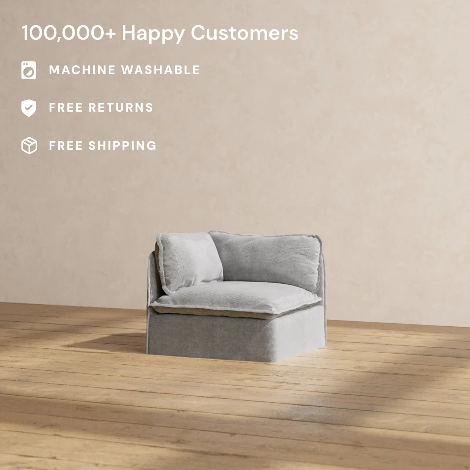 Modular Washable End Chair - Left in Ash | Memorix  Seat | Cloud Pillow