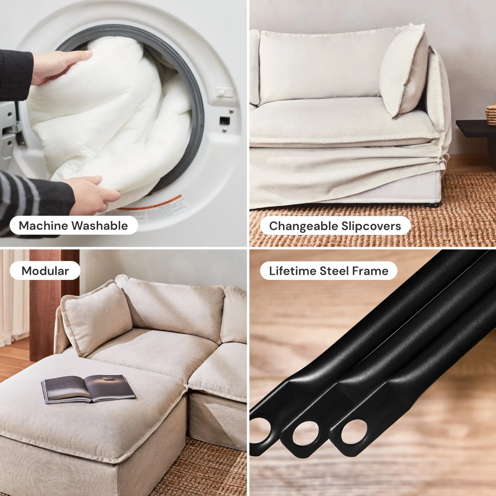 Modular Washable End Chair - Left in Ash | Memorix  Seat | Cloud Pillow